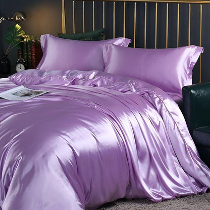 Luxuriöse Satin-Bettwäsche-Set – 1 Bettlaken, 1 Bettüberwurf, 2 Kissenbezüge für eleganten Schlaf und kühlenden Komfort
