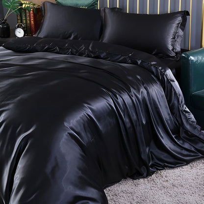 Luxuriöse Satin-Bettwäsche-Set – 1 Bettlaken, 1 Bettüberwurf, 2 Kissenbezüge für eleganten Schlaf und kühlenden Komfort