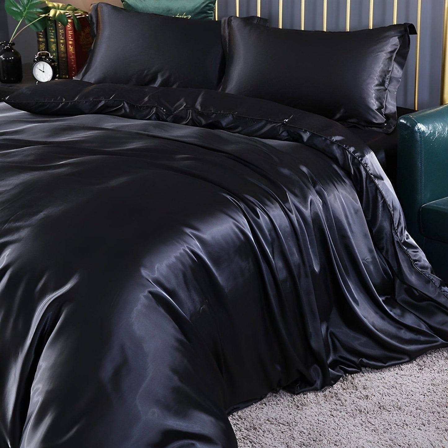 Luxuriöse Satin-Bettwäsche-Set – 1 Bettlaken, 1 Bettüberwurf, 2 Kissenbezüge für eleganten Schlaf und kühlenden Komfort