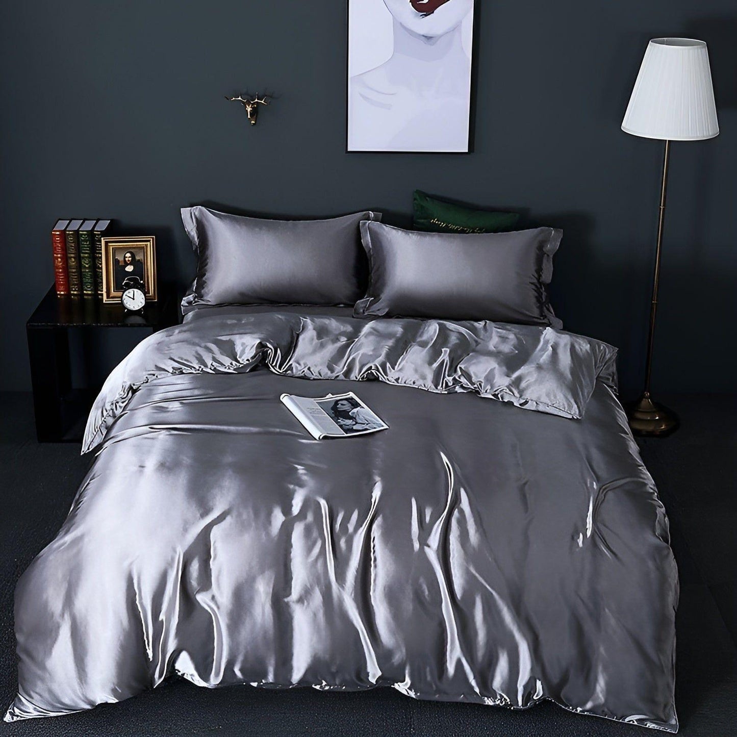 Luxuriöse Satin-Bettwäsche-Set – 1 Bettlaken, 1 Bettüberwurf, 2 Kissenbezüge für eleganten Schlaf und kühlenden Komfort