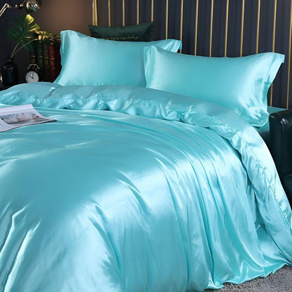 Luxuriöse Satin-Bettwäsche-Set – 1 Bettlaken, 1 Bettüberwurf, 2 Kissenbezüge für eleganten Schlaf und kühlenden Komfort