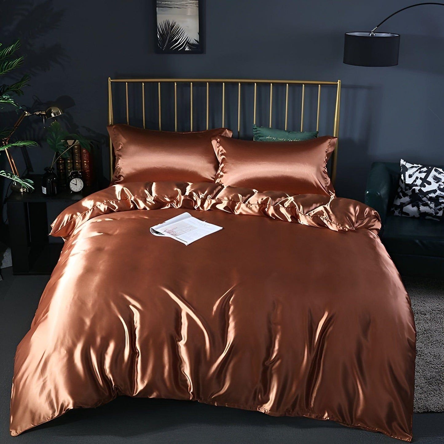 Luxuriöse Satin-Bettwäsche-Set – 1 Bettlaken, 1 Bettüberwurf, 2 Kissenbezüge für eleganten Schlaf und kühlenden Komfort