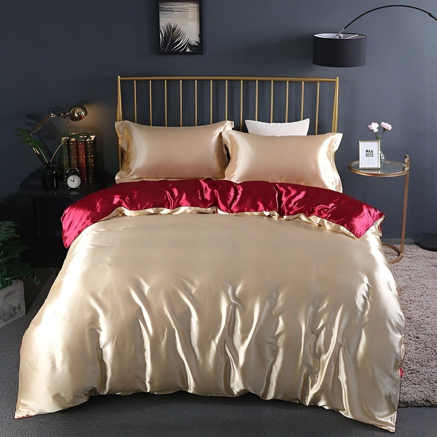 Luxuriöse Satin-Bettwäsche-Set – 1 Bettlaken, 1 Bettüberwurf, 2 Kissenbezüge für eleganten Schlaf und kühlenden Komfort