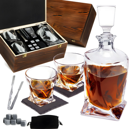 Elite Whiskey Dekanter Set - Luxuriöse Karaffe und Gläser mit Whiskey-Steinen