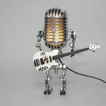 Vintage Metall Mikrofon Roboter Mit Gitarre Lampe