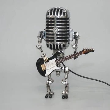 Vintage Metall Mikrofon Roboter Mit Gitarre Lampe