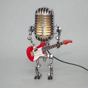Vintage Metall Mikrofon Roboter Mit Gitarre Lampe