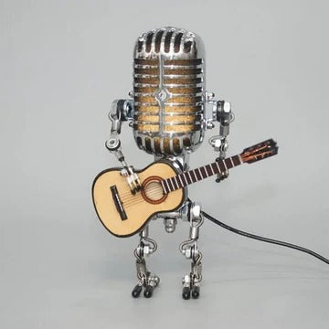 Vintage Metall Mikrofon Roboter Mit Gitarre Lampe