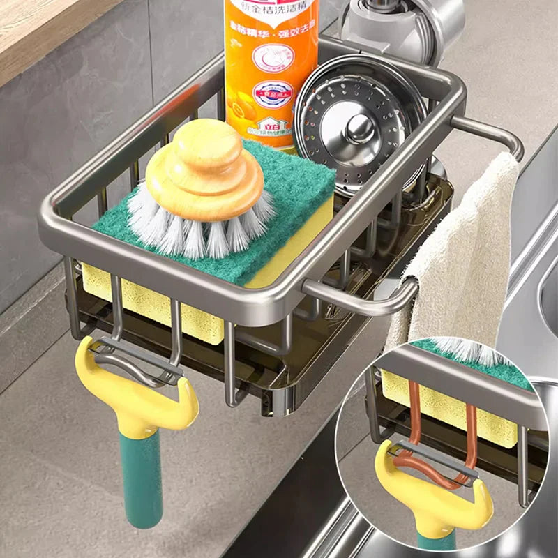 Royallure Premium Aluminium Spülenorganisator – Platzsparendes Küchenlagerregal für Schwämme, Seife und Bürsten – Einfache Installation & Schnell-Trockendesign