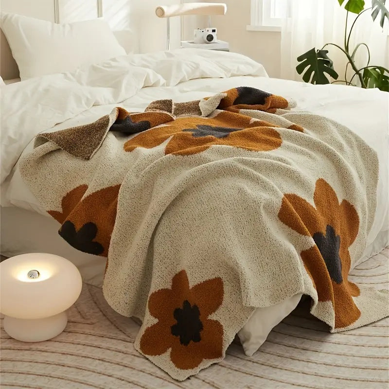LushWeave – Elegante Strick-Blumen-Decke für Wärme und Stil