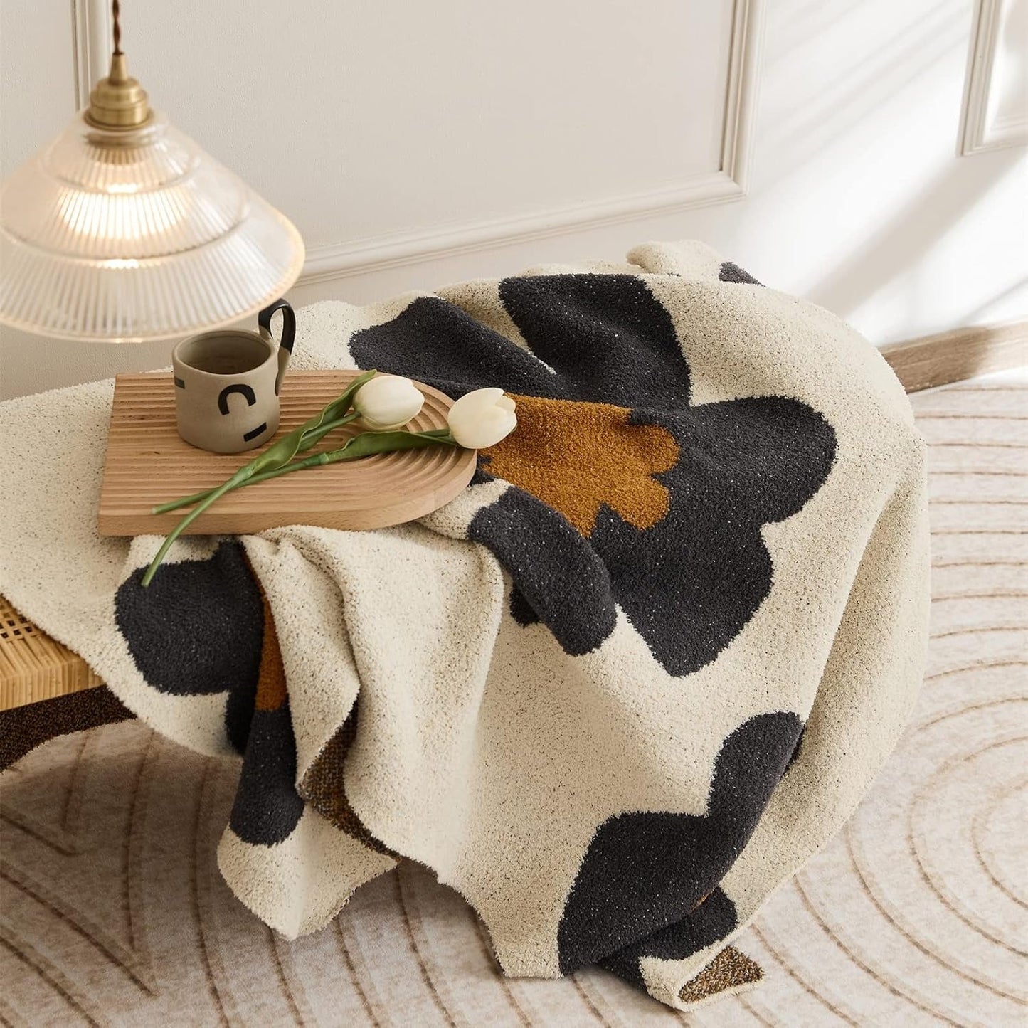 LushWeave – Elegante Strick-Blumen-Decke für Wärme und Stil