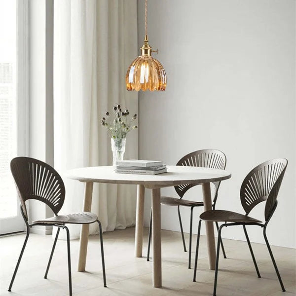 Retro-Japanische Hängelampe aus Glas - Elegantes Blumen-Design mit E27-Fassung