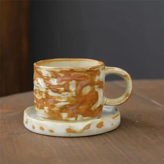 Japanischer Stil Grobe Keramik Teetasse und Untertasse Set