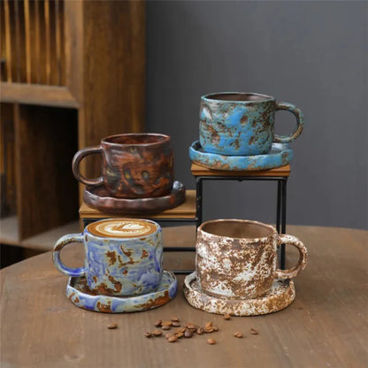Japanischer Stil Grobe Keramik Teetasse und Untertasse Set