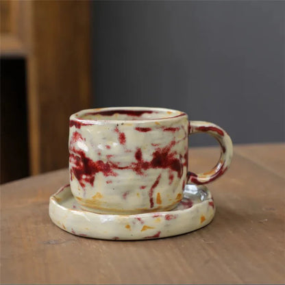 Japanischer Stil Grobe Keramik Teetasse und Untertasse Set