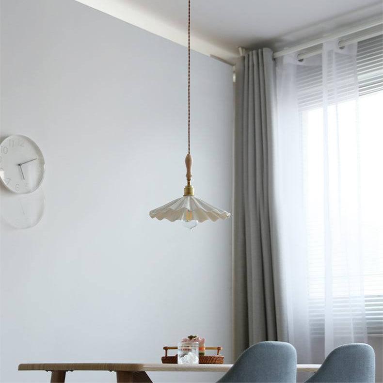 Designerküchenhängelampe aus Keramik – Moderne Pendelleuchte mit Holzelement