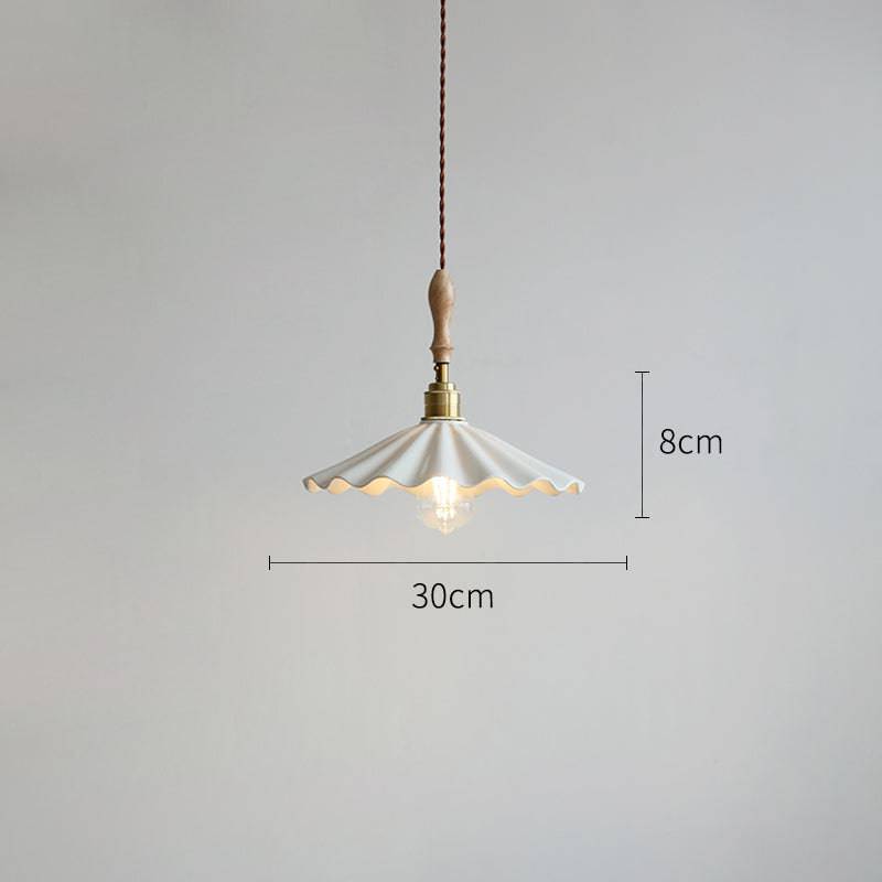 Designerküchenhängelampe aus Keramik – Moderne Pendelleuchte mit Holzelement