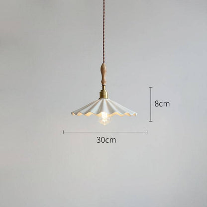 Designerküchenhängelampe aus Keramik – Moderne Pendelleuchte mit Holzelement