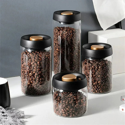 Kaffeebohnen-Vorratsbehälter aus Glas mit Aromaschutzdeckel für langanhaltende Frische