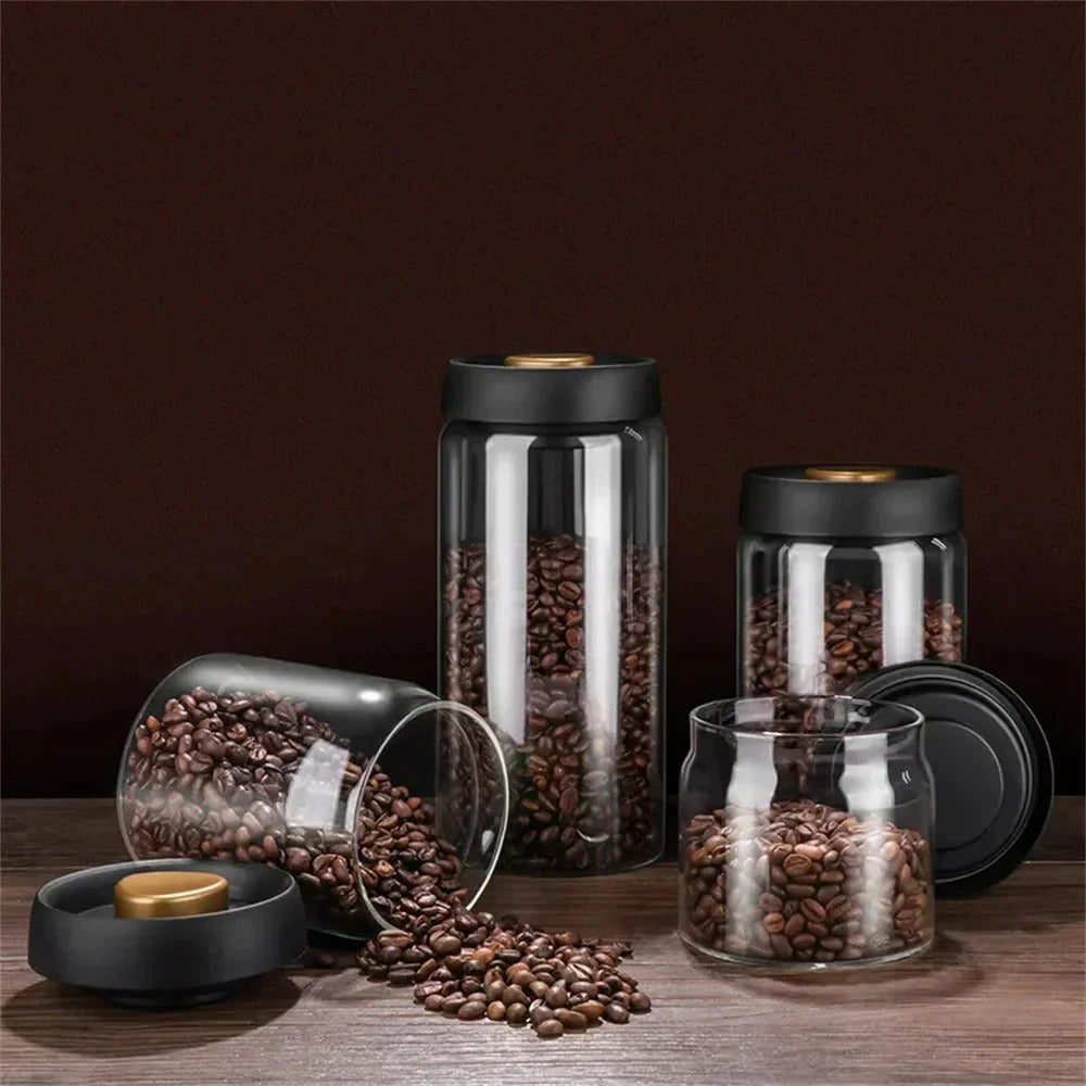Kaffeebohnen-Vorratsbehälter aus Glas mit Aromaschutzdeckel für langanhaltende Frische