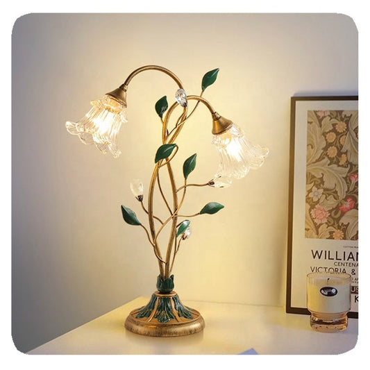 Tischlampe Blumig - Vintage-Design aus Eisen, Kristall und Glas für Schlafzimmer oder Wohnzimmer