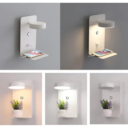 Garduru Light - Schwarze und weiße LED-Wandleuchte mit Schalter und USB-Ladeanschluss