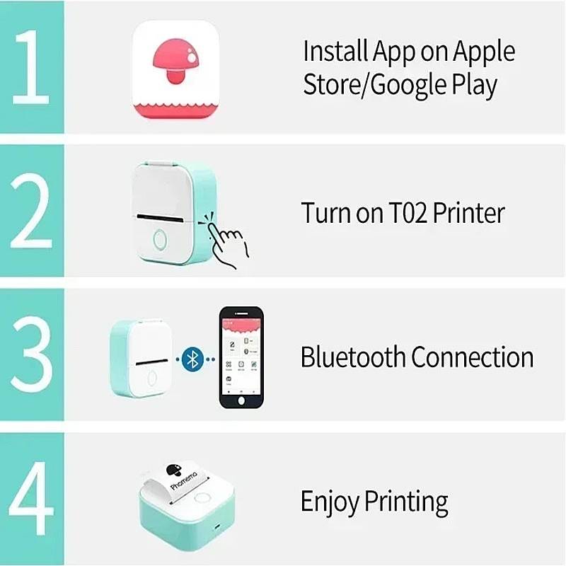 Tragbarer Mini-Drucker mit Bluetooth und inkless Thermodruck