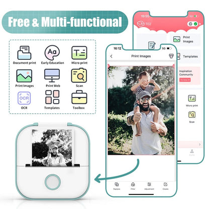 Tragbarer Mini-Drucker mit Bluetooth und inkless Thermodruck