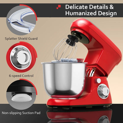 Leistungsstarker 6-Gang Standmixer mit 5,3 Qt Edelstahl-Schüssel und vielseitigem Zubehör