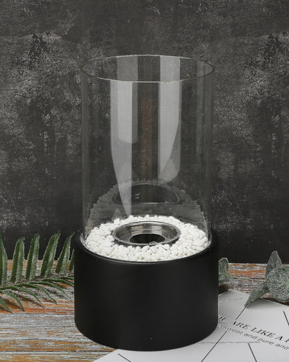 EternalGlow – Elegante Öllampe aus Metall und Glas mit offener Flamme