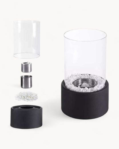 EternalGlow – Elegante Öllampe aus Metall und Glas mit offener Flamme