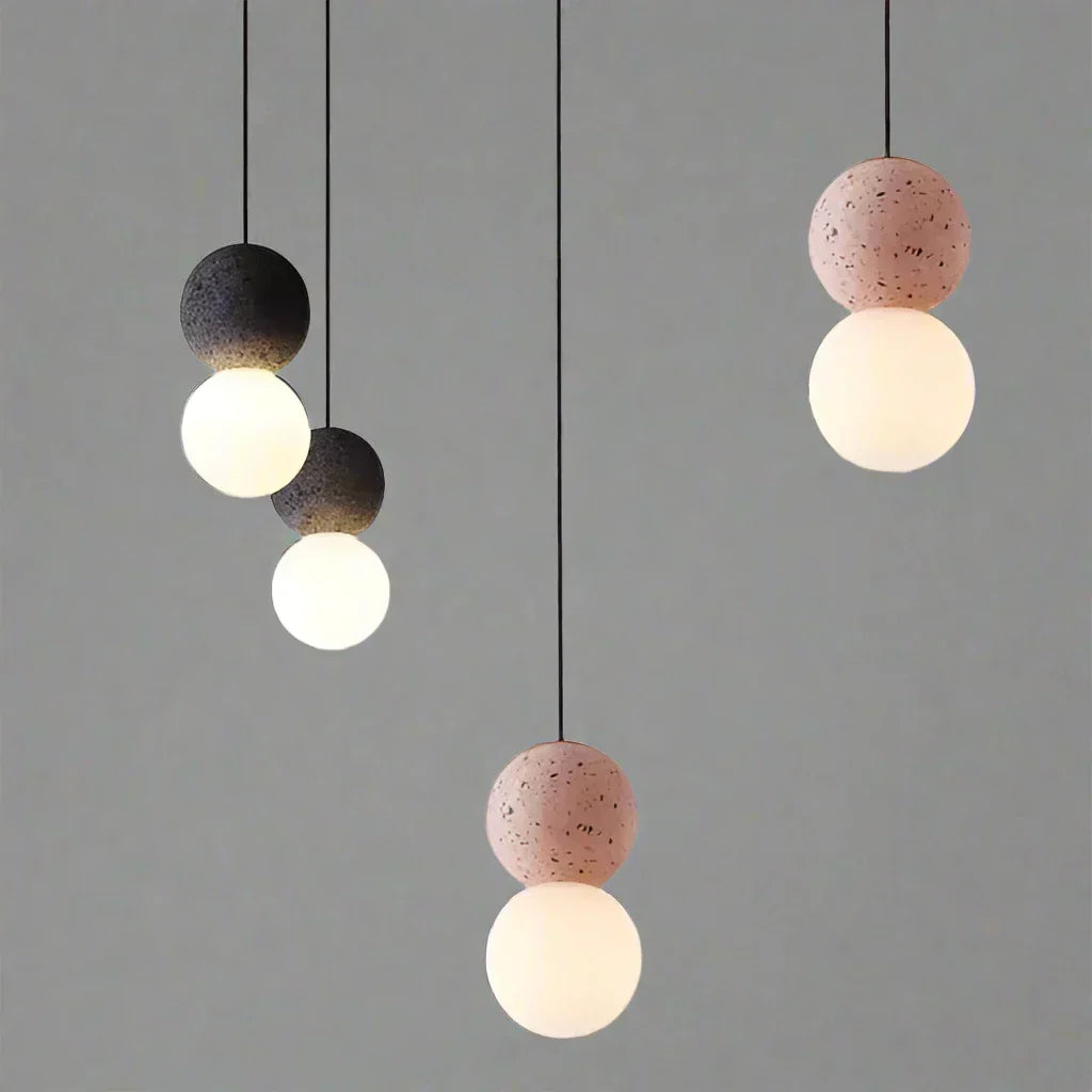 Suspension Origo – Geometrisches Design aus Vulkanstein und Opalglas-Diffusor