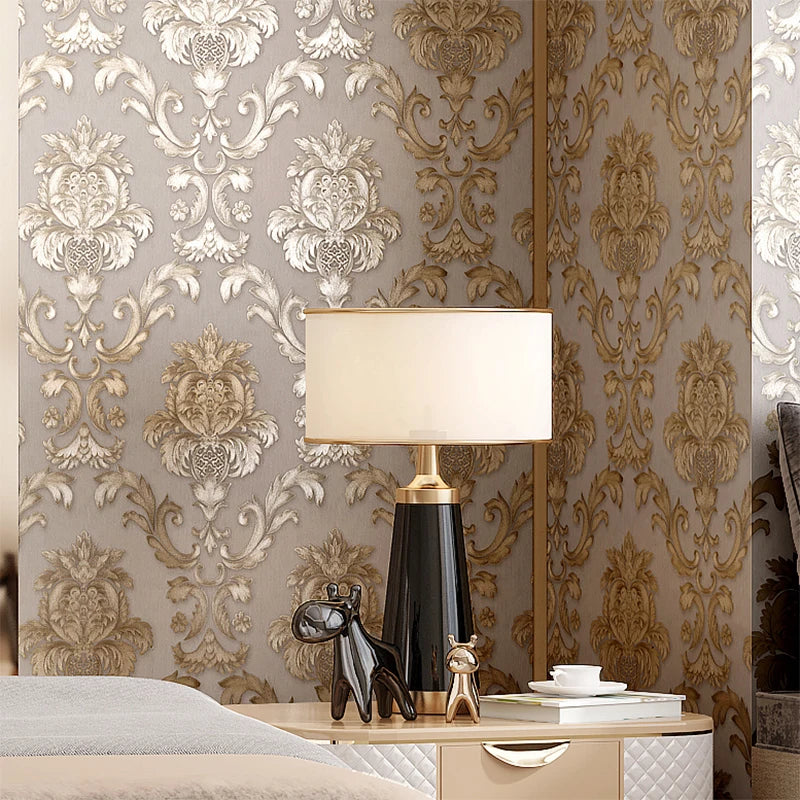 Garduru Luxus 3D Damast Tapete | Gold texturiert | Klassisches Design | Elegante Wanddekoration