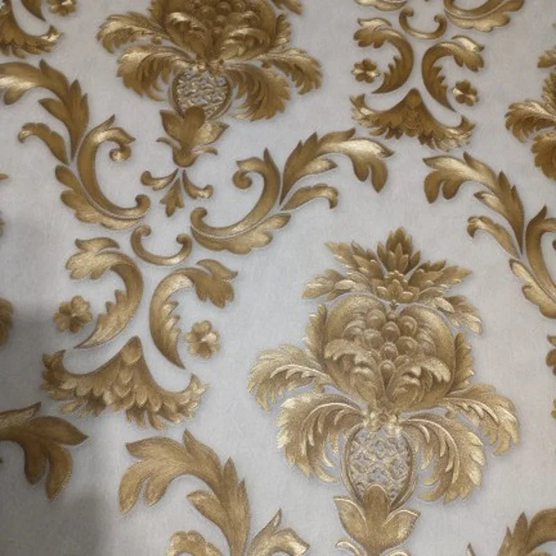 Garduru Luxus 3D Damast Tapete | Gold texturiert | Klassisches Design | Elegante Wanddekoration