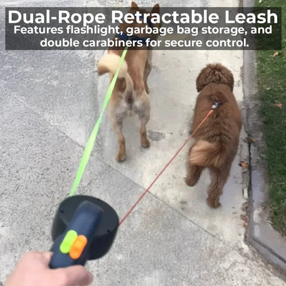 Furora Dual Dog Leash mit Taschenlampe & Kotbeutelhalter – Verwicklungsfreies Gassigehen für zwei Hunde
