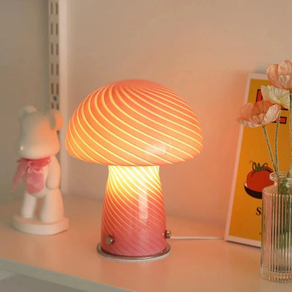 Pastellfarbige Glas-Pilz-Tischlampe