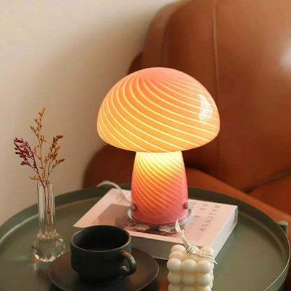 Pastellfarbige Glas-Pilz-Tischlampe