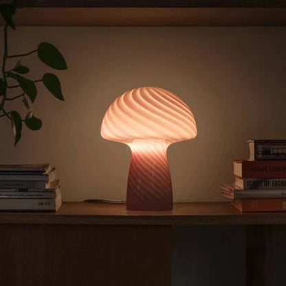 Pastellfarbige Glas-Pilz-Tischlampe