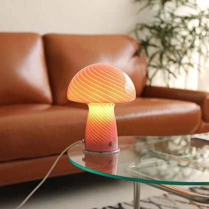 Pastellfarbige Glas-Pilz-Tischlampe