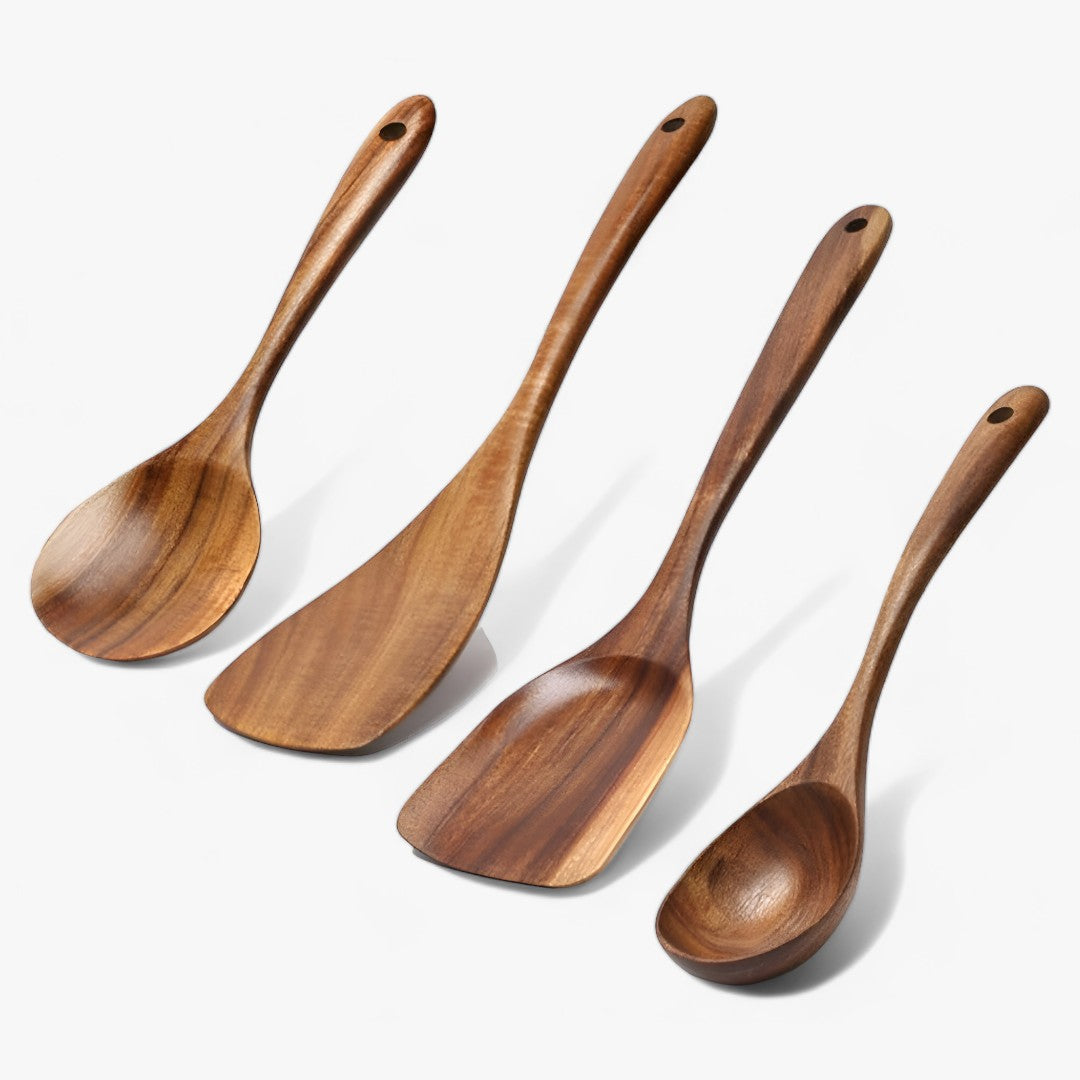 Elegantes Teakholz-Küchenutensilien-Set | 7-teiliges Set aus natürlichem Luxus