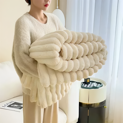 Luxuriöse Fleece-Hase Pelz Wurfdecke + 2 Kissenbezüge
