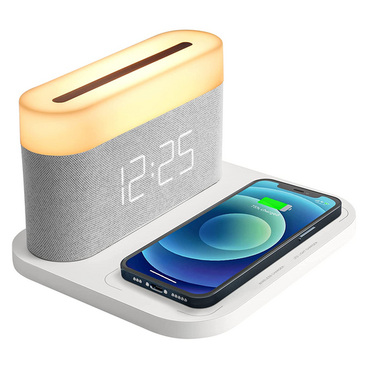 TriGlow – Multifunktionales Wireless Charger mit Wecker und LED-Tischlampe für moderne Effizienz