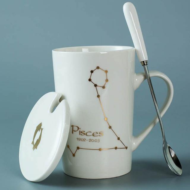 In The Stars Sternzeichen-Kaffeetasse mit Löffel und Deckel