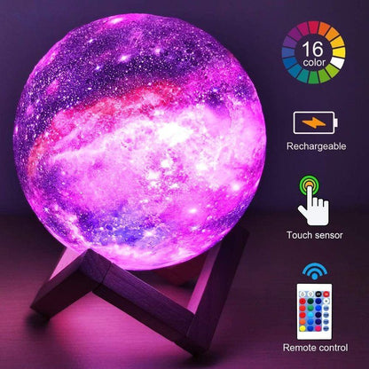 Galaxy Moon Lampe – 16 Farben & Dimmbar – USB Aufladbar & Kindersicher