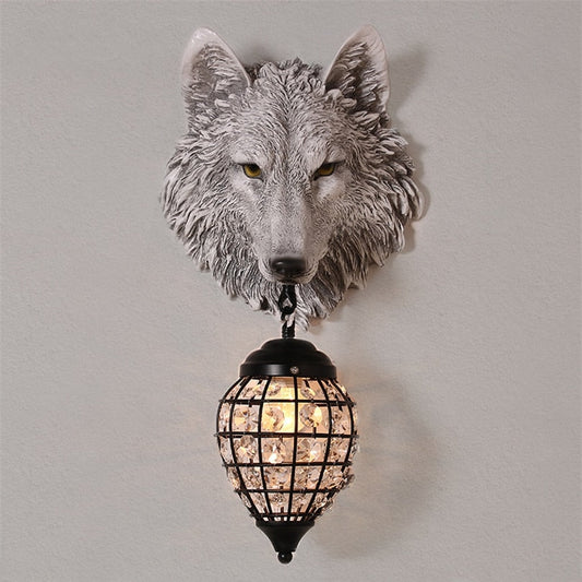 Wandlampe mit Wolfsmotiv aus Kunstharz