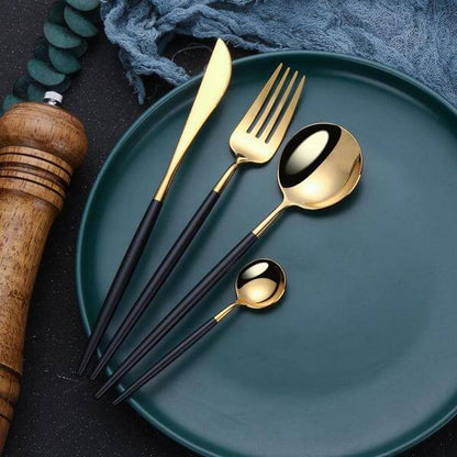 Modern Schwarz Gold Besteckset