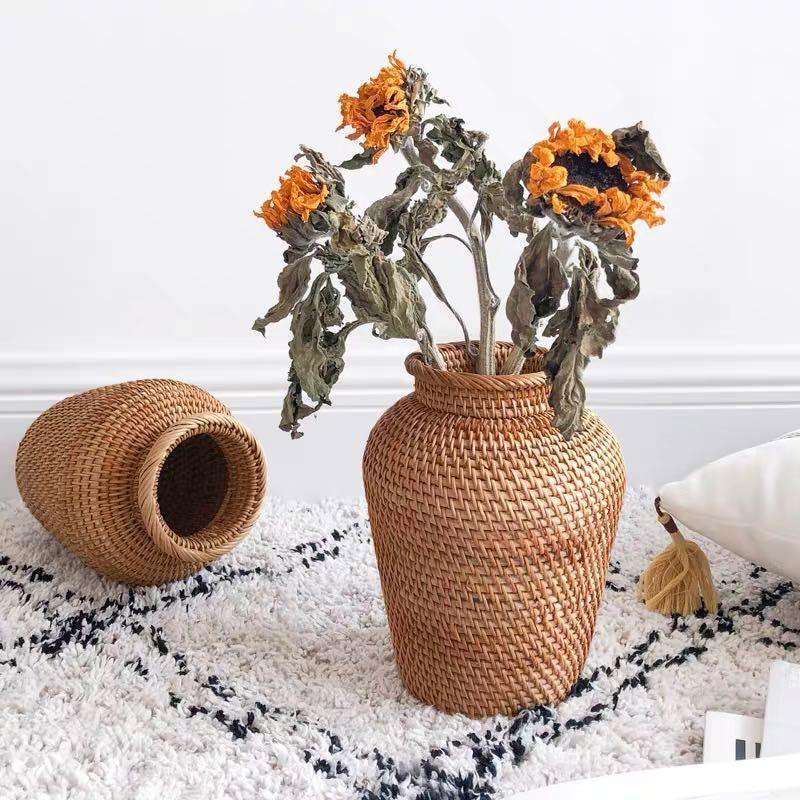 Garduru Handgefertigte Rattan-Vase | Natürliches Design | Boho-Stil | Perfekt für Dekoration und Blumenarrangements