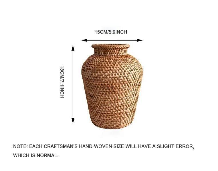 Garduru Handgefertigte Rattan-Vase | Natürliches Design | Boho-Stil | Perfekt für Dekoration und Blumenarrangements