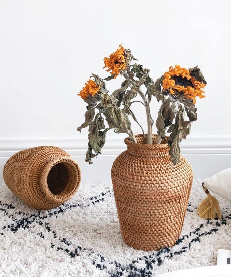 Garduru Handgefertigte Rattan-Vase | Natürliches Design | Boho-Stil | Perfekt für Dekoration und Blumenarrangements