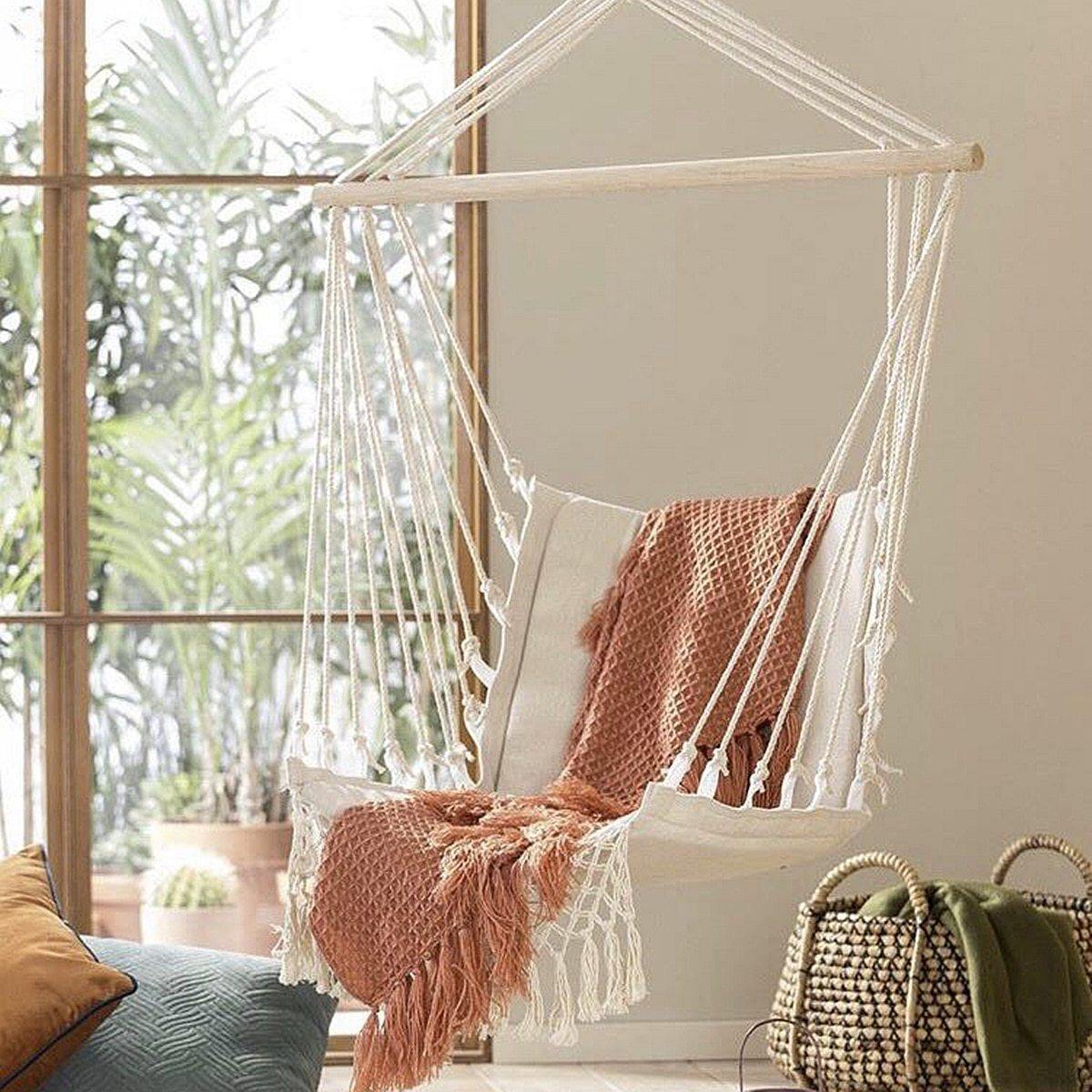 Garduru Makramee Hängesessel | Handgefertigt | Boho Design | Bequeme Schaukel | Für Drinnen und Draußen